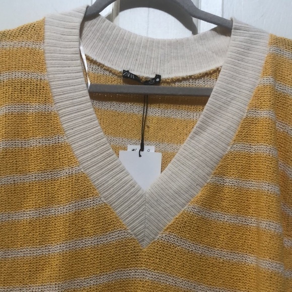 ZARA knit sleeveless oversized knit V- neck top stripes yellow size small - Picture 5 of 7